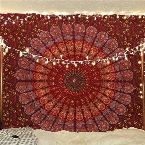 Vista 7 de Tapiz hippie indio bohemio psicodélico dorado azul pavo real mandala colgante en la pared (negro blanco, Queen (84 x 90 pulgadas) (84.6 x 90.6 in)