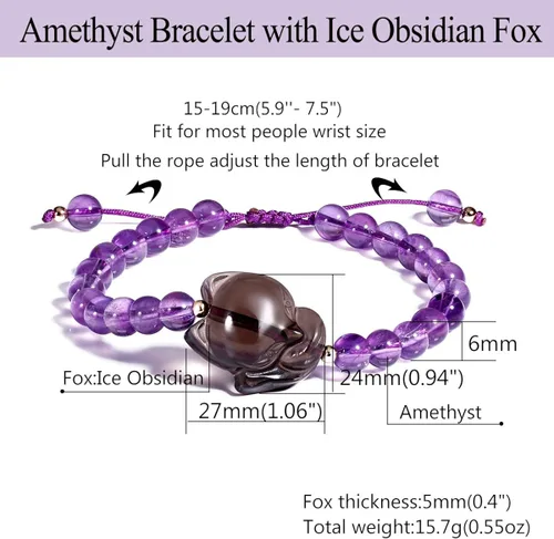 Vista 4 de Jeeless Amatista Pulsera Hielo Obsidiana Fox Energía Cristales de Sanación Ansiedad Mujeres Yoga Difusor Joyas de Piedras Preciosas