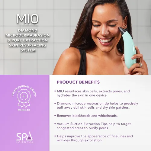 Vista 3 de Spa Sciences MIO Diamond Microdermabrasion - Removedor de puntos negros, herramienta de succión de poros, recargable, sistema de rejuvenecimiento