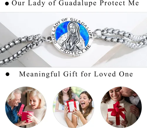Vista 77 de Pulsera unisex de San Miguel/Cristóbal/Benedicto/Jude/José/Guadalupe/Ángel de la Guarda/Santa Muerte Pulsera de plata de ley 925 con cadena de doble