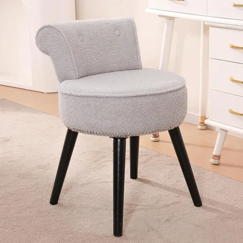 Vista 17 de Silla de tocador de terciopelo negro con respaldo pequeño, taburete de maquillaje, sillas acentuadas con botones sin ruedas, taburete de tocador