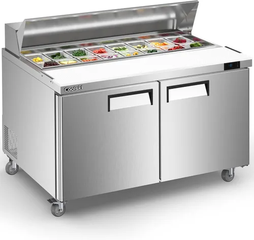 Vista 9 de Coolski mesa comercial para preparar sándwiches y ensaladas, refrigerador comercial de 48 pulgadas con 2 puertas y 12 bandejas, refrigerador