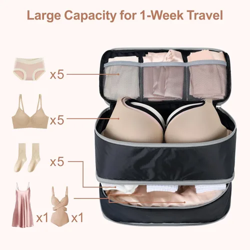 Vista 2 de Cambond Travel Underwear Organizer Bag - 4-in-1 Double Layer Lightweight Bra Organizer, Portable Expandable Compression Packing Cubes Travel Packing