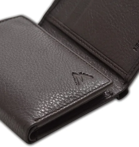 Vista 69 de Cartera de cuero RFID hecha a mano para hombres, elegante cartera de bolsillo frontal triple con 2 ranuras para identificación y 9 tarjetas, Azul