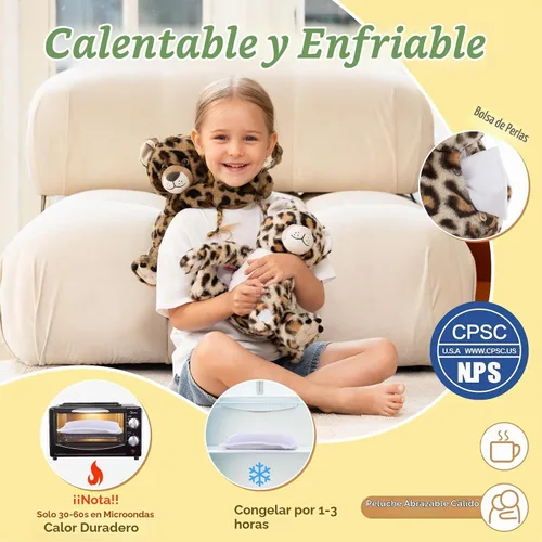 Vista 4 de MorisMos Dúo de Animales de Peluche de Leopardo, Congelables y Aptos para Microondas, Juguete de Leopardo de Brazos Largos para Abrazar, Almohadilla