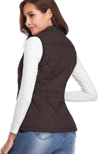 Vista 3 de Fuinloth - Chaleco acolchado para mujer, diseño de cuello alto, ligero, con cierre