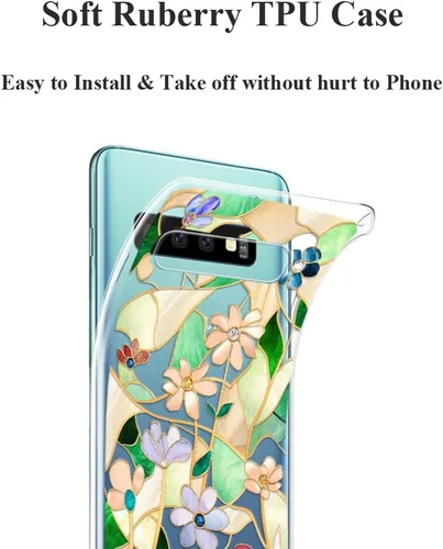 Vista 21 de Unov Funda para Galaxy S10, transparente con diseño en relieve, flor Flor estética