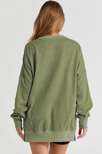 Vista 82 de SHEWIN Sudadera casual de manga larga con cuello redondo para mujer, ligera, holgada