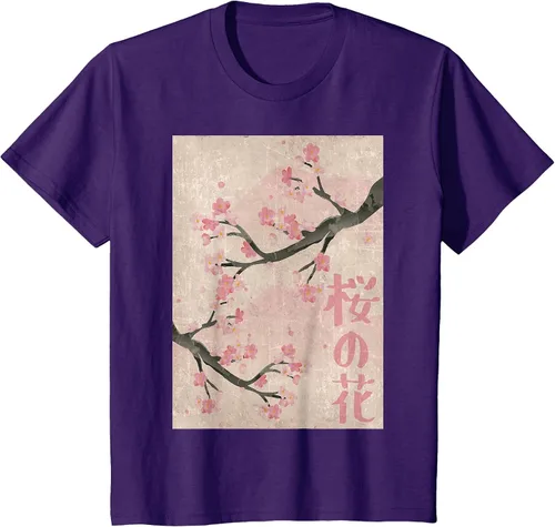 Vista 5 de Cherry Blossom Japanese Vintage Woodblock Japan Pink Sakura T-Shirt Asphalt Grey
