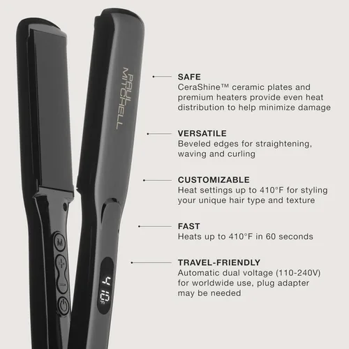 Vista 2 de Paul Mitchell Smooth+ Ceramic Flat Iron, Adjustable Heat Settings, for Smoothing + Straightening