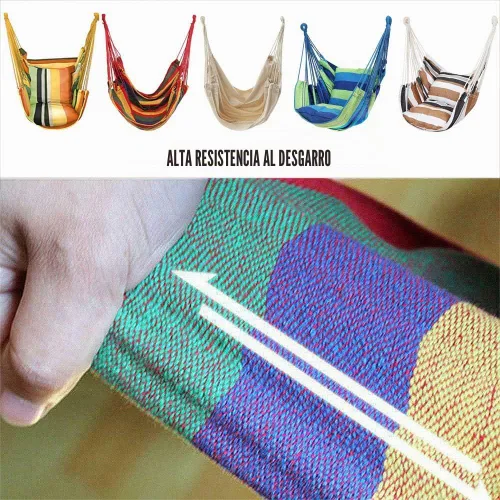 Vista 5 de Silla hamaca colgante de cuerda para interiores y exteriores, columpio de hamaca de tejido de algodón resistente, máximo 300 libras