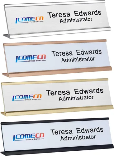 Vista 2 de Placas de identificación personalizadas de aluminio para oficina, impresión en caliente, añade imagen con logotipo, placas de nombre personalizadas