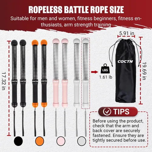 Vista 5 de Cordless Battle Rope for Home Gym, Heavy Duty Portable with Poster Negro