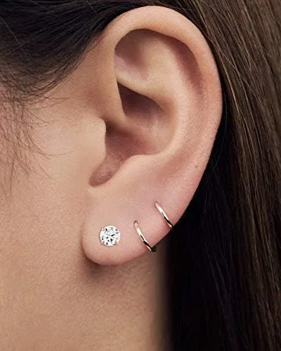 Vista 2 de Aretes de aro pequeños de oro de 14 quilates para orejas, cartílago, nariz o labios, 0.394in, Metal, no conocido