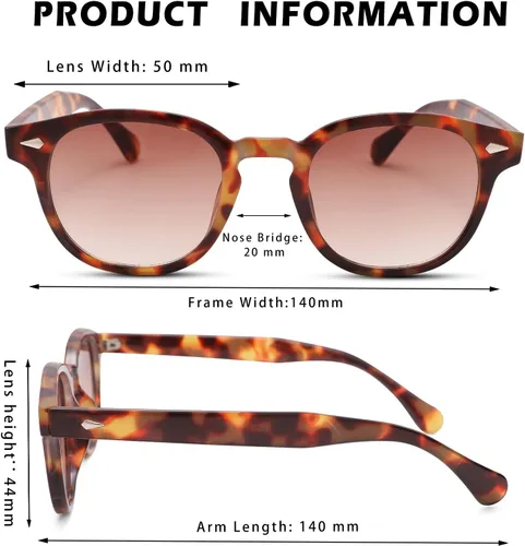 Vista 4 de Lentes de sol redondos clásicos para mujeres y hombres, ligeros, estilo vintage, con marco circular