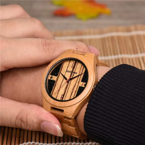 Vista 6 de Reloj de pulsera de madera para hombre, analógico, de cuarzo, hecho a mano, de madera, para unisex, estilo 2