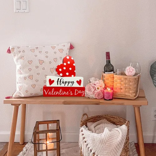Vista 8 de Letrero de madera para el día de San Valentín, decoración de mesa de corazón para bandejas escalonadas, estante de café, barra de madera, decoración