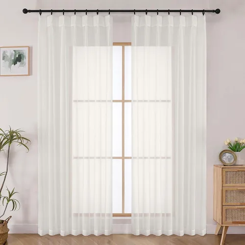 Vista 23 de OWENIE - Cortinas semitraslúcidas con plisado de pellizco blanco de 96 pulgadas de largo para dormitorio y sala de estar, cortinas modernas de aire