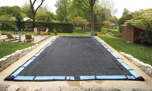 Vista 2 de Defender Cubierta para alberca enterrada, de malla resistente, rectangular, para invierno., Negro