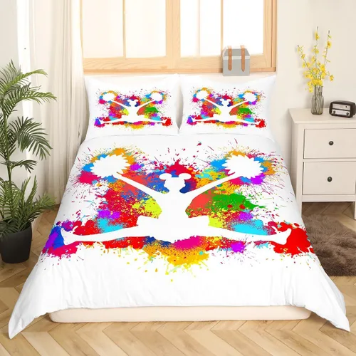 Vista 29 de Feelyou Funda de edredón con lazo de animadora, tamaño individual, para niños y niñas, divertido juego de ropa de cama deportiva, 2 piezas, Azul