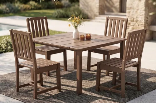 Vista 12 de Juego de comedor al aire libre HDPE para 4, mesa cuadrada y Negro