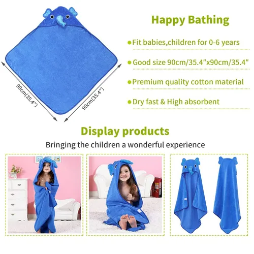 Vista 3 de Michley - Bata de algodón con capucha para niños y niñas de 0 a 6 años, Azul
