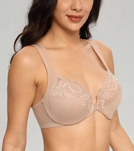 Vista 4 de Lemorosy Brasier para mujer, talla grande, sin relleno, cierre frontal, espalda cruzada, con aros, para uso diario