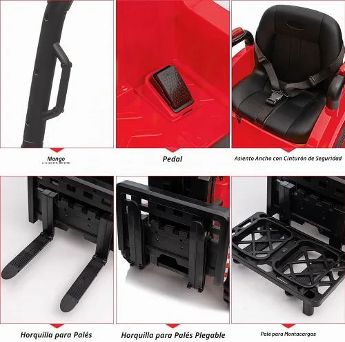 Vista 2 de Ride on Forklift Car, 12V Electric Cars with Liftable Fork and Pallet Rojo
