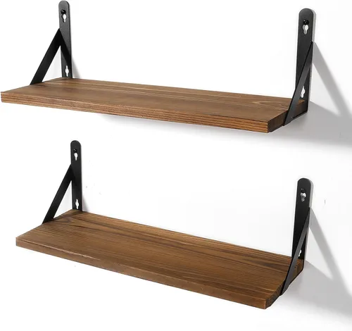Vista 10 de AGM Juego de 2 estantes flotantes, estantes de almacenamiento de pared con 1-marrón oscuro+barra de toalla