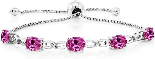 Vista 116 de Gem Stone King Pulsera de tenis de diamantes cultivados en laboratorio con piedra natal de 3-6 quilates para mujer, plata de ley 925, ovalada