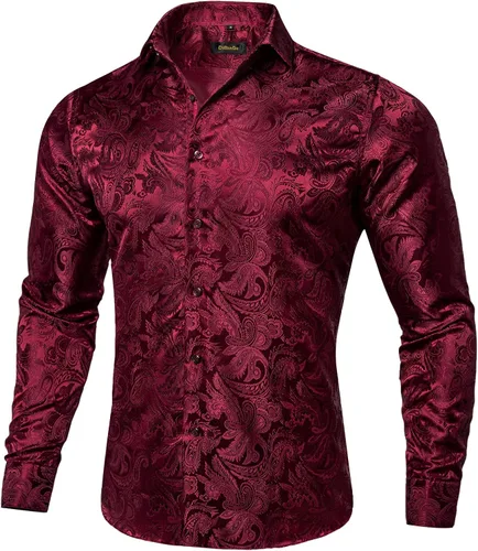 Vista 2 de DiBanGu Mens Shirt,Silk Long Sleeve Button Down Paisley Dress Shirts for Men Party Wedding