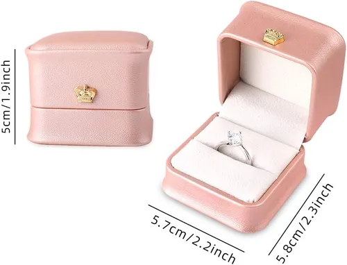 Vista 6 de iSuperb Juego de 2 cajas de anillo rosa para propuesta, caja de regalo de compromiso para parejas, caja de regalo de piel sintética, aretes