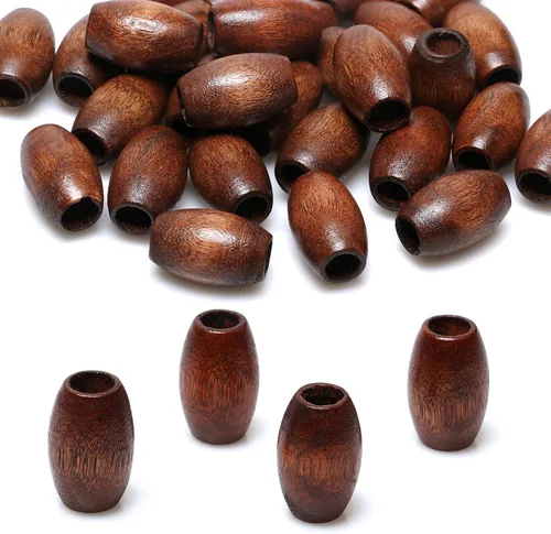 Vista 11 de Woodeni - 160 piezas de cuentas de madera ovaladas de 17 x 14 mm en Beige, Café, Marrón y Negro, cuentas de madera de barril con agujero grande