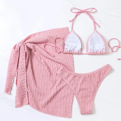 Vista 2 de GIANTHONG Conjuntos de bikini para mujer, estampado floral, traje de baño de tamaño grande con almohadilla para el pecho, ropa de playa suave