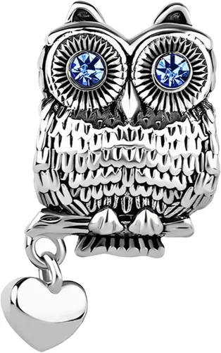 Vista 2 de KunBead Bonitos dijes de cuentas de corazón con ojos de cristal de búho, compatibles con pulseras Pandora, regalos de joyería de cumpleaños