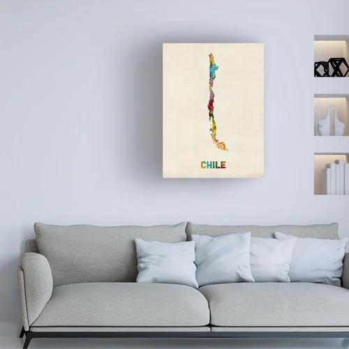 Vista 3 de Trademark Fine Art Mapa de acuarela de Chile por Michael Tompsett, 14 x 19 pulgadas