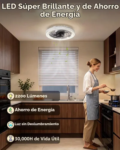 Vista 3 de Lámpara de ventilador de techo con control remoto y extensor, ventilador de Blanco
