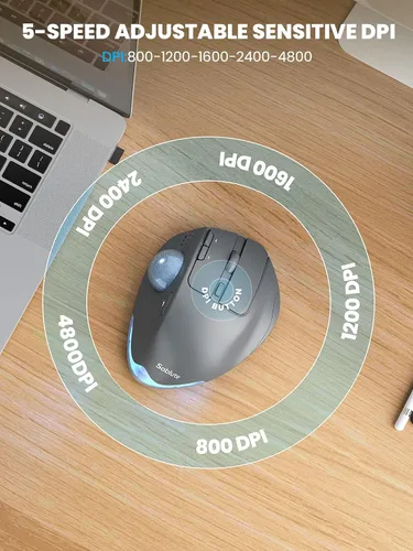 Vista 5 de Ratón de Trackball inalámbrico, ángulo ajustable recargable, mouse gris retroiluminado Ratón ergonómico MAM1 Pro con punta redonda con 5 niveles