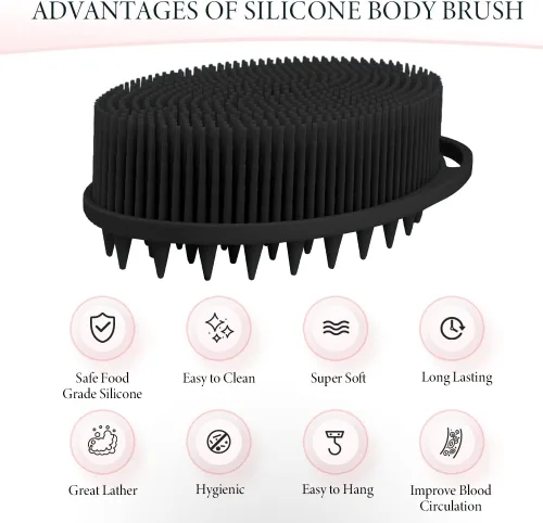 Vista 3 de Exfoliante corporal de silicona, esponja de silicona, 2 piezas de esponja de ducha, exfoliante de silicona para ducha, cepillo de silicona 2 en 1