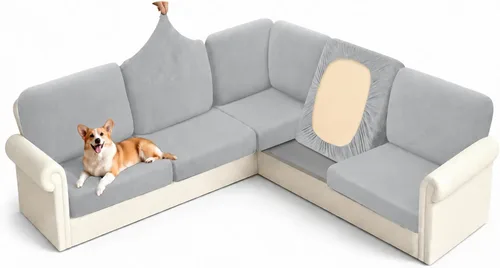 Vista 10 de Arfntevss - Fundas para sofá modular en forma de L de 5 asientos, fundas elásticas ajustadas para cojín de sofá de esquina para perros, protector