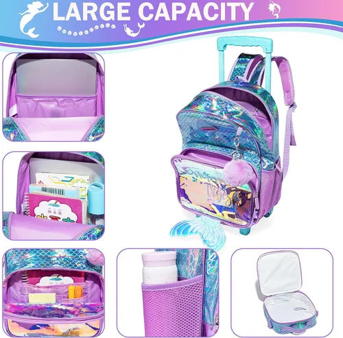 Vista 4 de Meetbelify Mochila con ruedas para niñas con ruedas para niñas para escuela primaria
