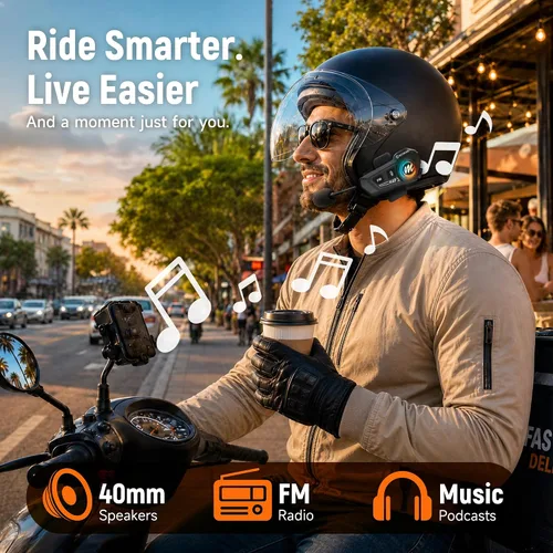 Vista 6 de Moman Auriculares para casco de motocicleta, altavoces de alta fidelidad manos libres, cancelación de ruido dual con sonido fuerte, asistente de voz