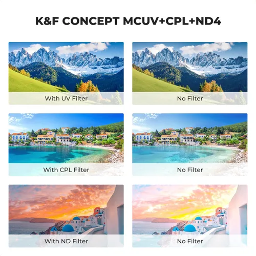 Vista 4 de K&F Concept Kit de filtro de lente UV/CPL/ND de 3.031 in (3 piezas) - 18 recubrimientos multicapa, filtro UV + filtro polarizador + filtro