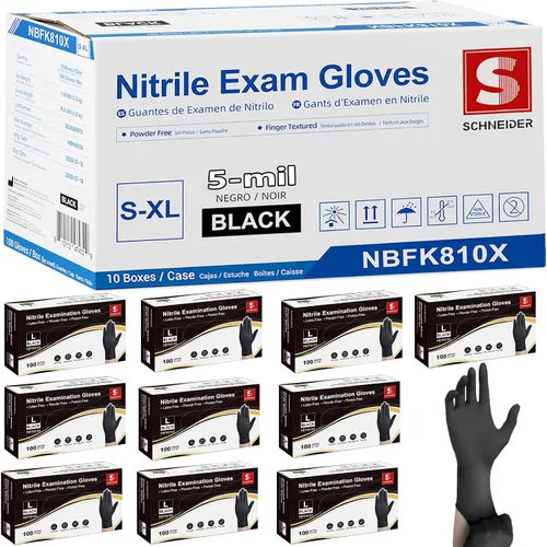 Vista 8 de Schneider Medical Black Nitrile Exam Gloves, 5 Mil Latex-Free & Powder-Free Disposable Gloves for Cooking