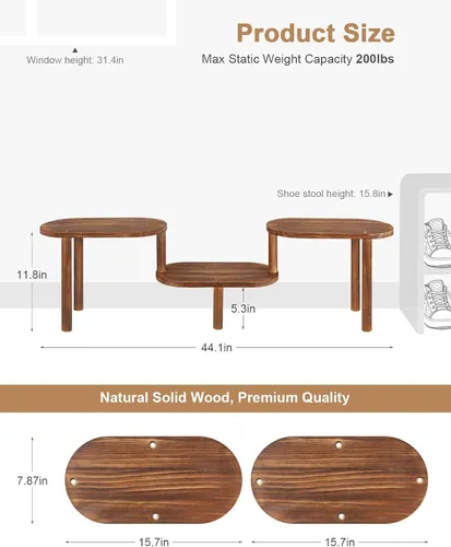 Vista 2 de Estante de plantas cóncavo de interior, soporte de plantas ovalado deformable de 3 niveles, soporte largo para macetas para múltiples plantas
