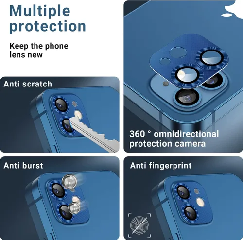 Vista 6 de AFARER Paquete de 2 protectores de lente para iPhone 12, accesorios de cubierta de cámara Ultra HD, vidrio templado de metal mejorado, dureza 9H