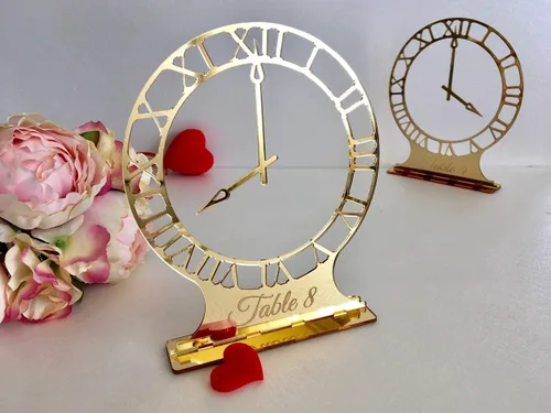 Vista 9 de Números de mesa de boda, Reloj de corte láser personalizado, Centros de mesa modernos independientes, Decoración de recepción, Titulares de números