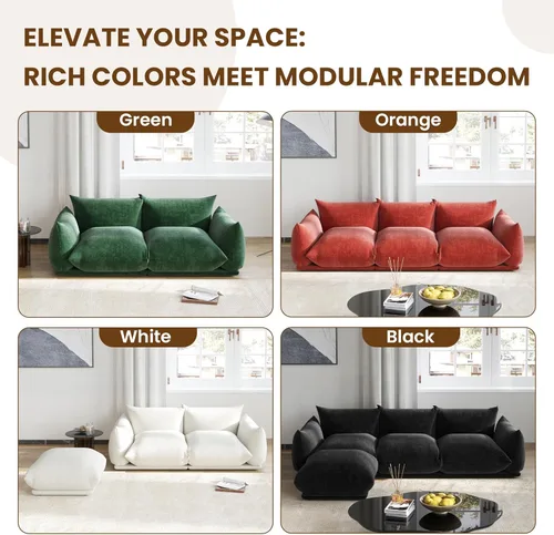 Vista 8 de Sofá de nube de asiento profundo de 77 pulgadas, moderno sofá modular de chenilla, sofá modular de 2 asientos con cojines gruesos de felpa y otomana