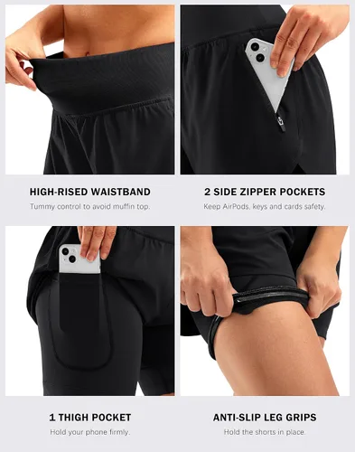 Vista 5 de Bikewa Pantalones cortos de ciclismo de montaña para mujer, acolchados en 4D, con bolsillos con cremallera