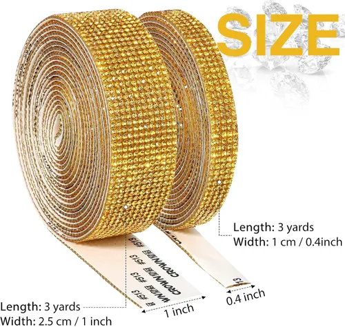 Vista 5 de 2 rollos de 6 yardas con diamantes de imitación autoadhesivos, para decoración de bricolaje, cinta de diamante con diamantes de imitación de 0.18
